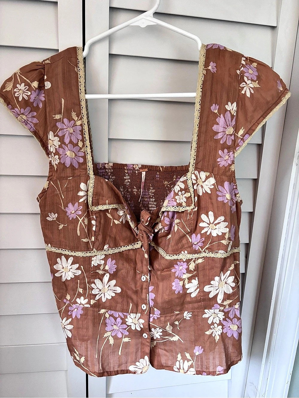 Free People Call Me Baby Blouse Floral Brown & Purple Medium